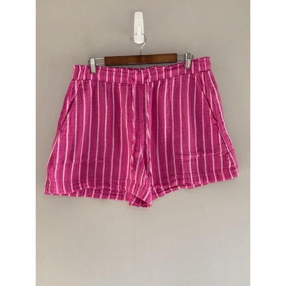 Gap Pull-On Gauze Shorts Fuchsia Pink Cotton Elastic Waist Striped Beach Large - Picture 3 of 14